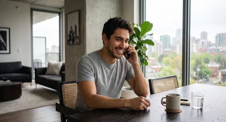Happy patient on the phone talking to his Los Angeles doctors office