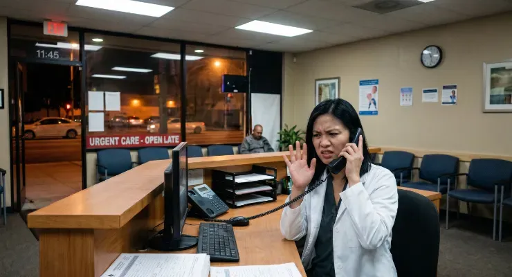 A doctors office staff member being rude to patient on the phone