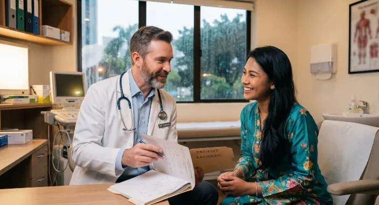 Doctor using phrases to calm a frustrated patient