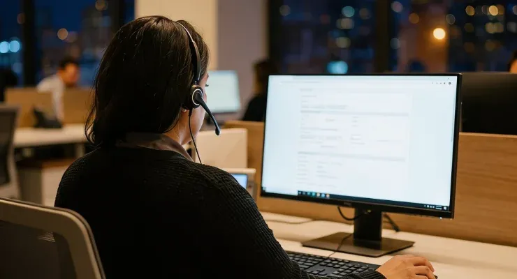 After hours answering service agent with headset